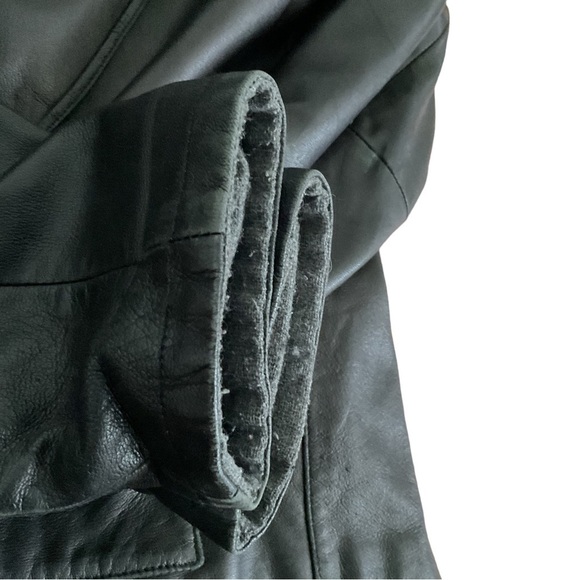 Concept Black Leather Vintage Bomber Jacket Coat Hood S‎ Women Biker Y2K - Picture 14 of 15